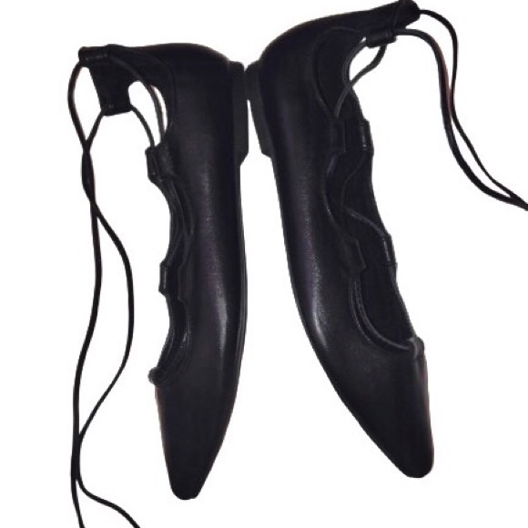 Gap Black Lace Up Baller Ballet Pointy Toe flats 7 - Picture 2 of 8